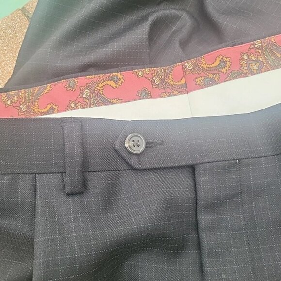 VTG Lauren Ralph Lauren Pants Mens 36x32 Black Pinstripe Wool Pleated Y2K Preppy - Picture 3 of 5